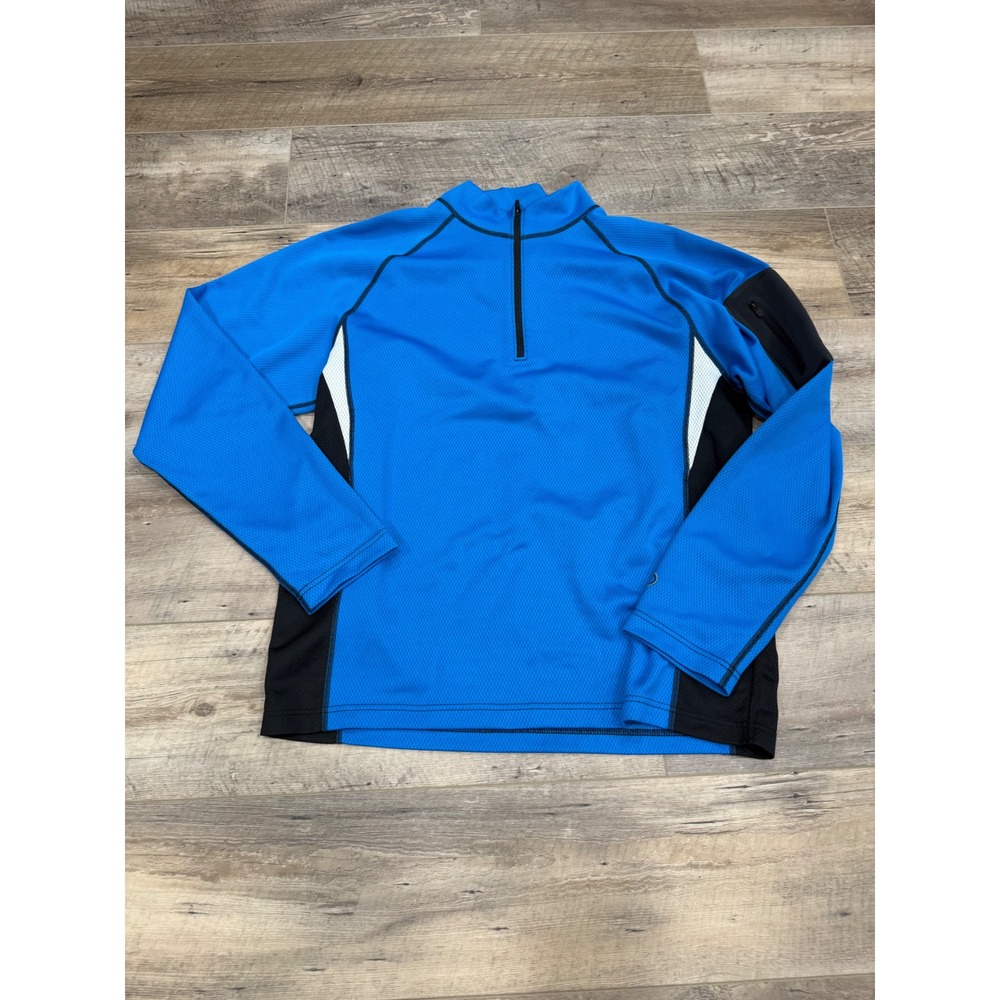 Obermeyer Mens XL Blue Bamboo 1/4 Zip Performance Pullover Sleeve‎ Pocket Mock